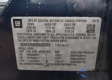 2016 Chevrolet Equinox Lt z USA, uszkodzony, nr VIN 2GNFLFEK2G6325353